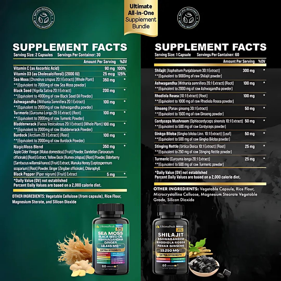 ULTIMAPEAK™ Sea Moss & Shilajit Ultimate Supplement Bundle